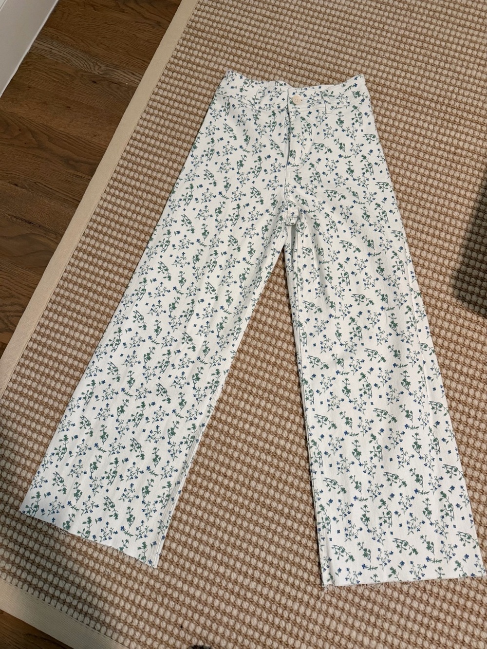 White Floral Wide-Leg Pants with Green and Blue Print - never worn - NWT